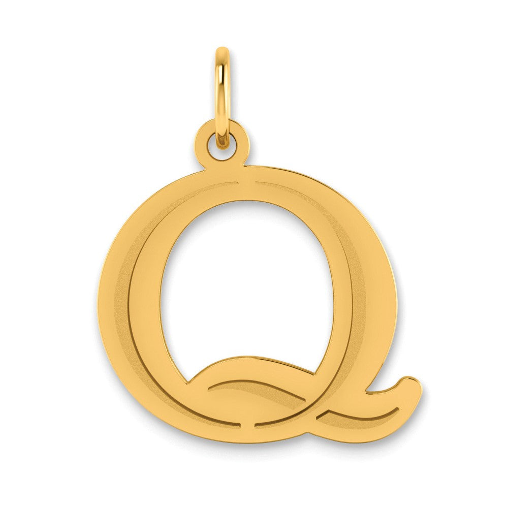 14K Yellow Gold Polished Etched Letter Q Initial Pendant
