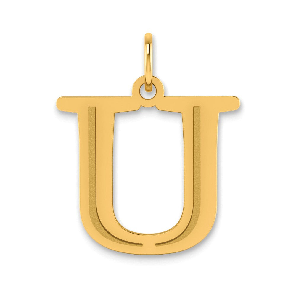 14K Yellow Gold Polished Etched Letter U Initial Pendant