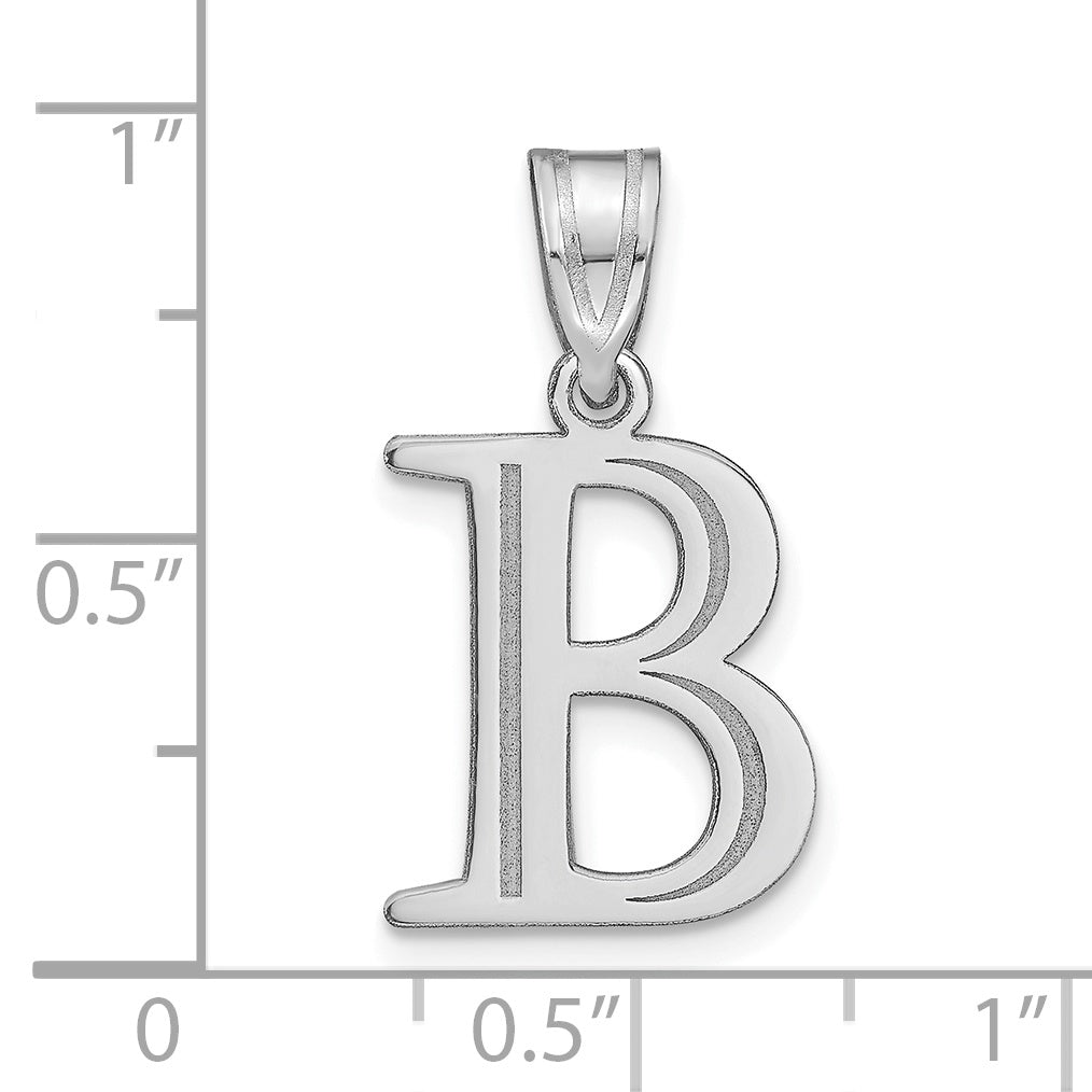 14k White Gold 14kw Polished Etched Letter B Initial Pendant