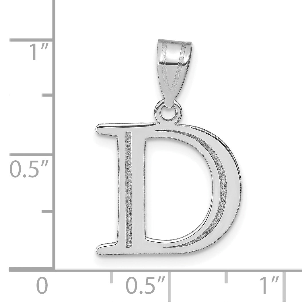 14k White Gold 14kw Polished Etched Letter D Initial Pendant