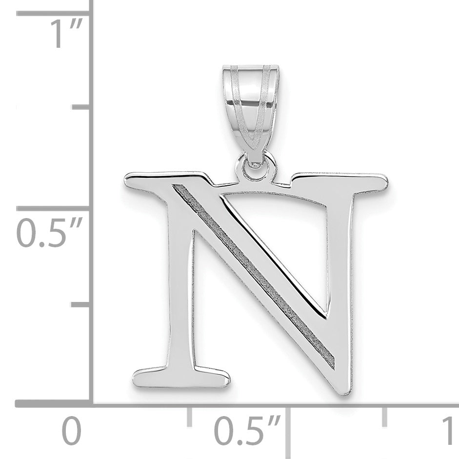 14k White Gold 14kw Polished Etched Letter N Initial Pendant