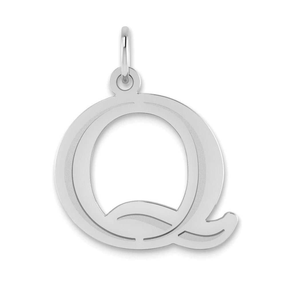 14K White Gold 14Kw Polished Etched Letter Q Initial Pendant