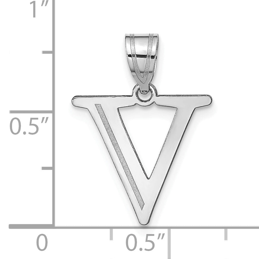 14k White Gold 14kw Polished Etched Letter V Initial Pendant
