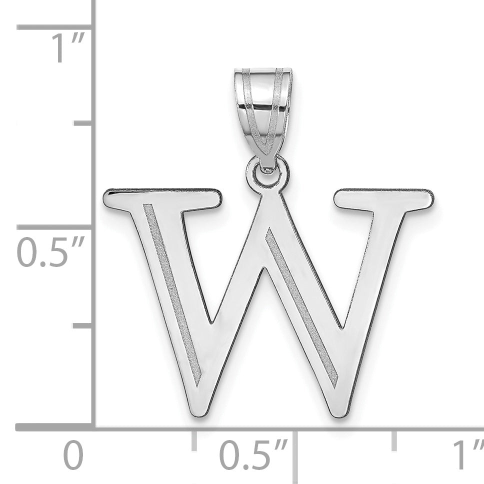 14k White Gold 14kw Polished Etched Letter W Initial Pendant
