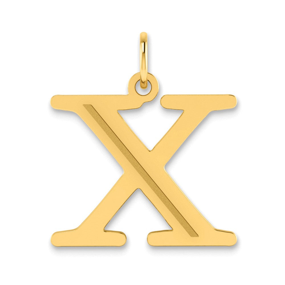 14K Yellow Gold Polished Etched Letter X Initial Pendant