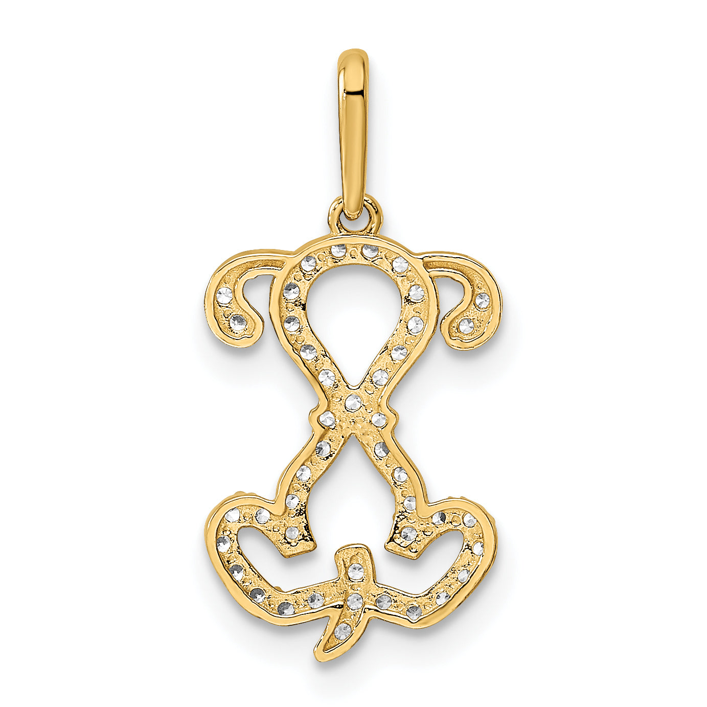 14k Yellow Gold 14K Polished CZ Puppy Sitting Outline Pendant