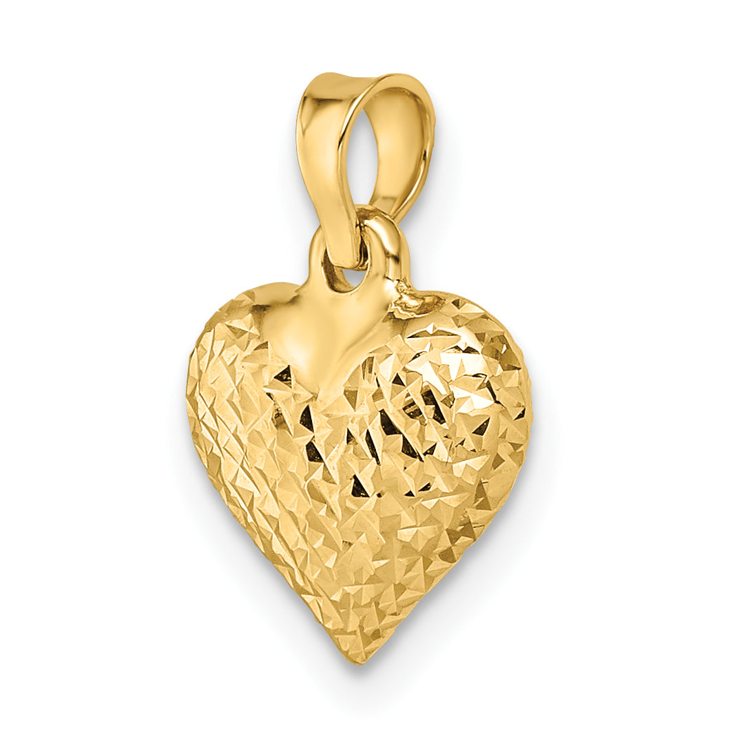 14k Yellow Gold 14k Polished Diamond-cut Medium Puffed Heart Pendant