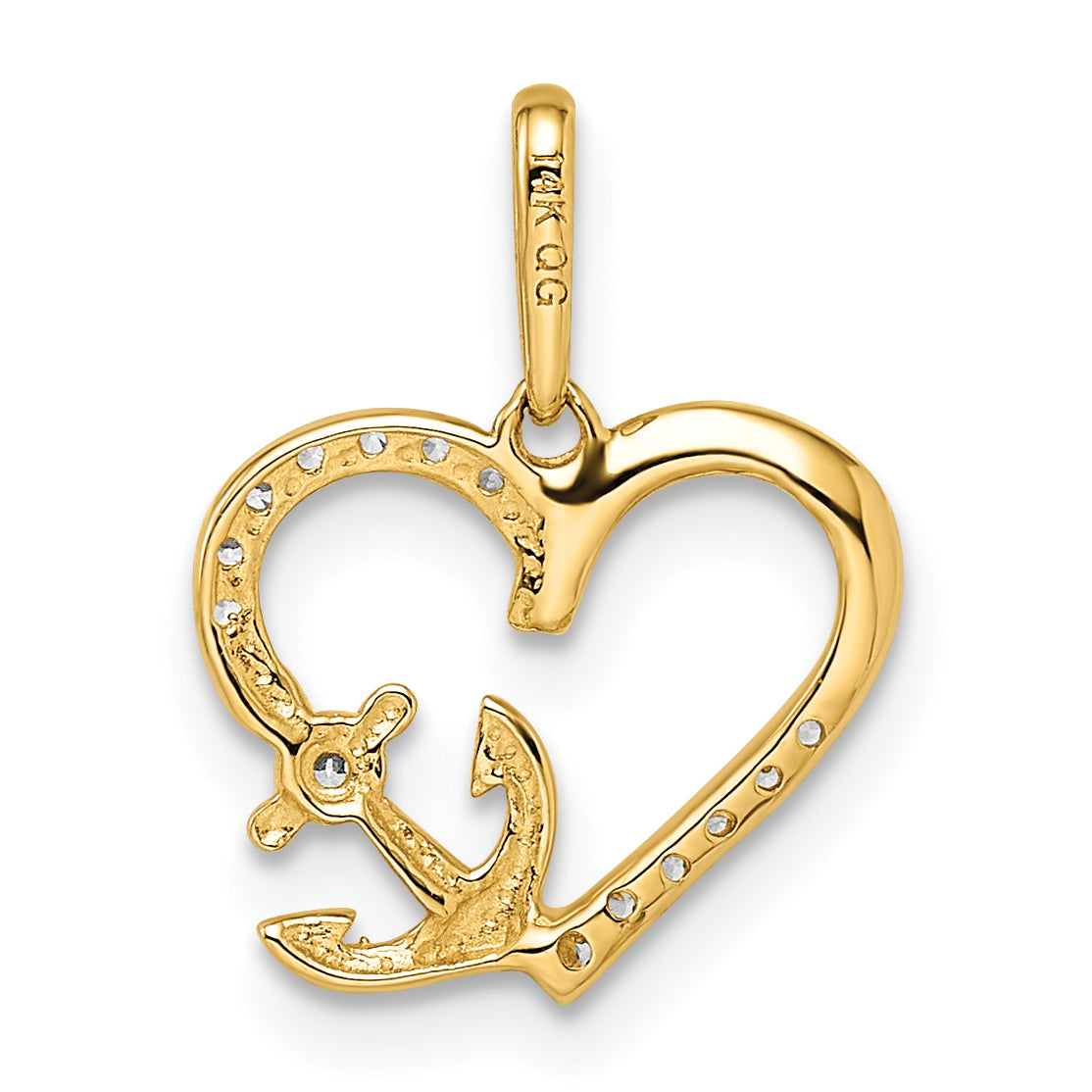 14k Yellow Gold 14k CZ Heart with Anchor Pendant