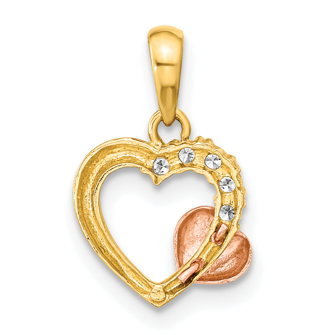 14k Two-tone 14K Two-tone Open Heart CZ Pendant