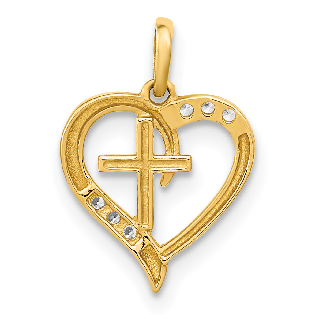 14k Yellow Gold 14K Polished Open Heart with Cross CZ Pendant