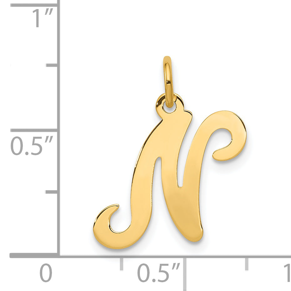 14k Yellow Gold 14KY Script Letter N Initial Charm
