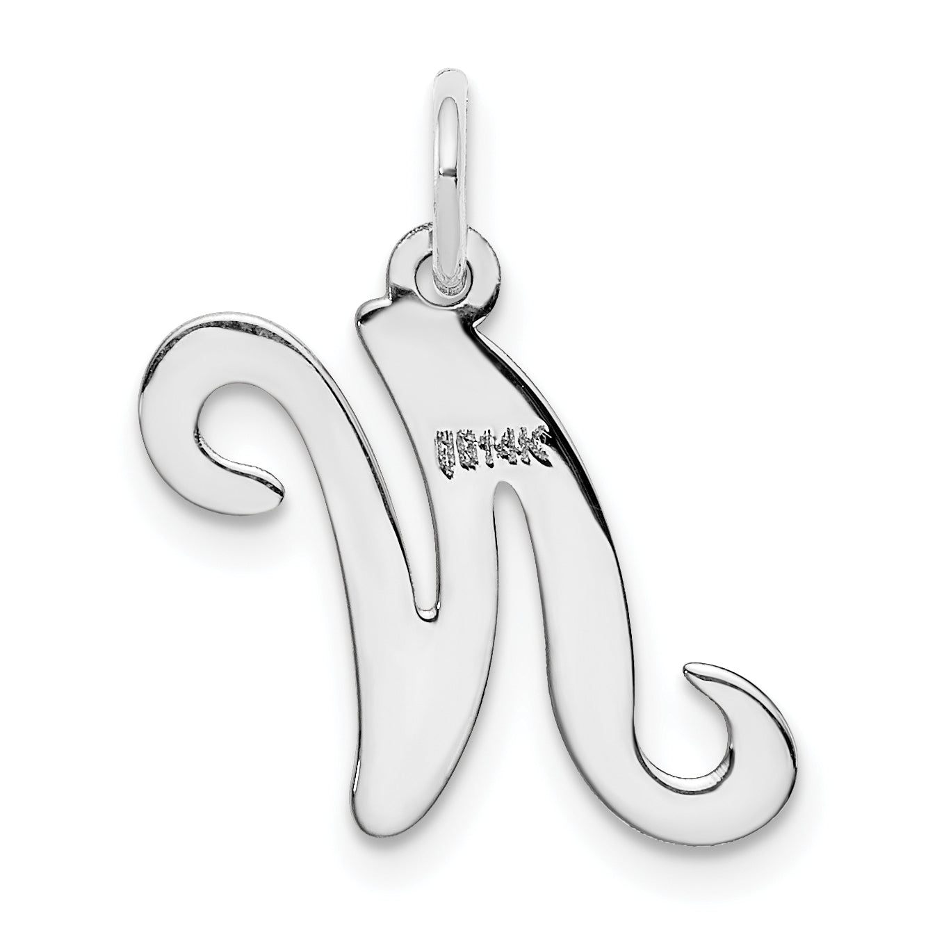 14k White Gold 14KW White Gold Script Letter N Initial Charm