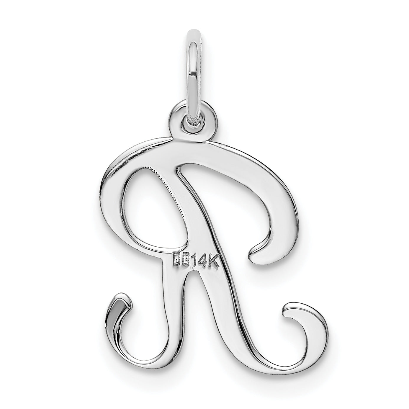 14k White Gold 14KW White Gold Script Letter R Initial Charm