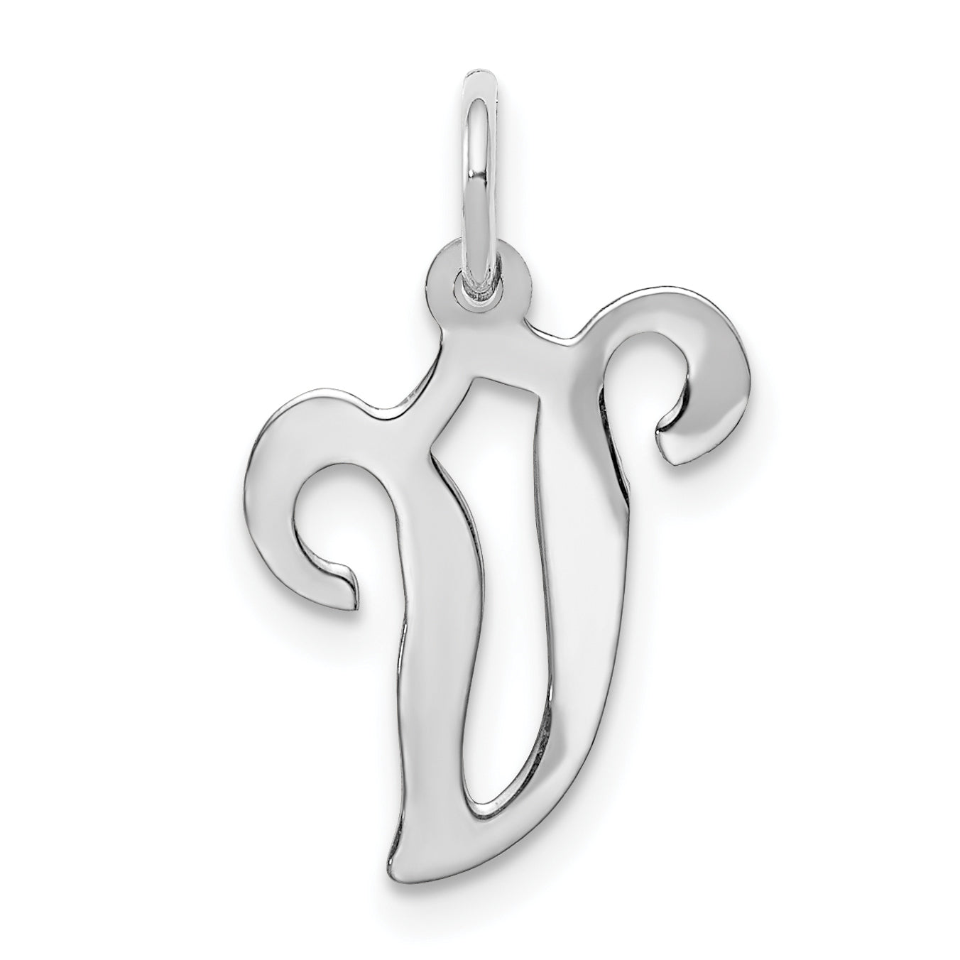 14k White Gold 14KW White Gold Script Letter V Initial Charm