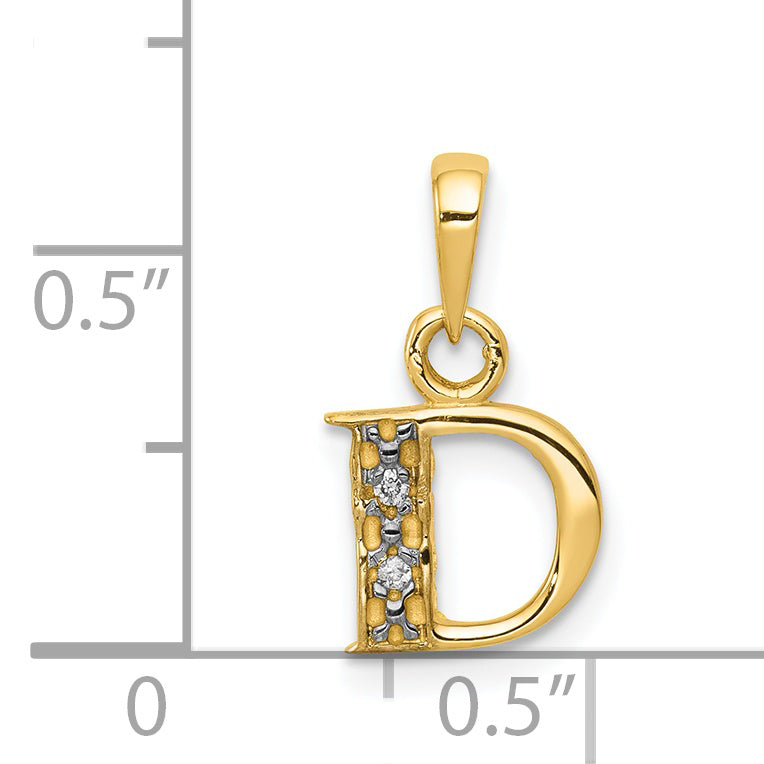 14K Yellow & Rhodium 14Ky With Diamond Letter D Initial Pendant