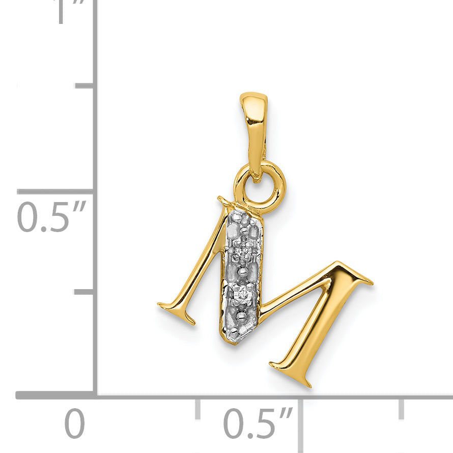 14K Yellow & Rhodium 14Ky With Diamond Letter M Initial Pendant
