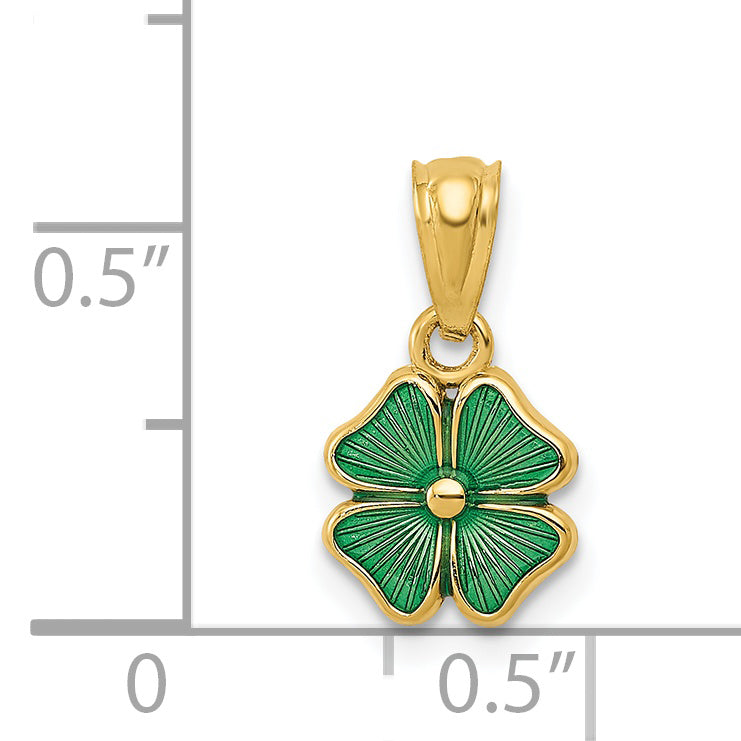 14k Yellow Gold 14k Green Enameled Four Leaf Clover Pendant