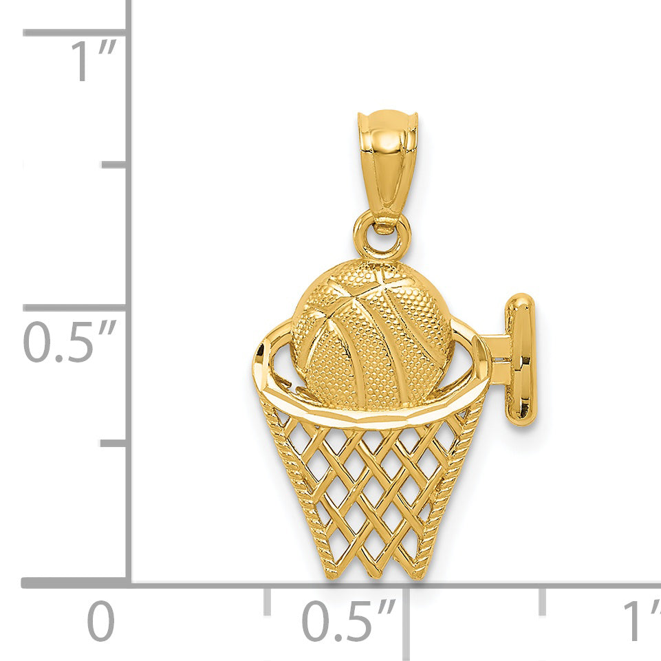 14k Yellow Gold 14k Basketball in the Net Pendant