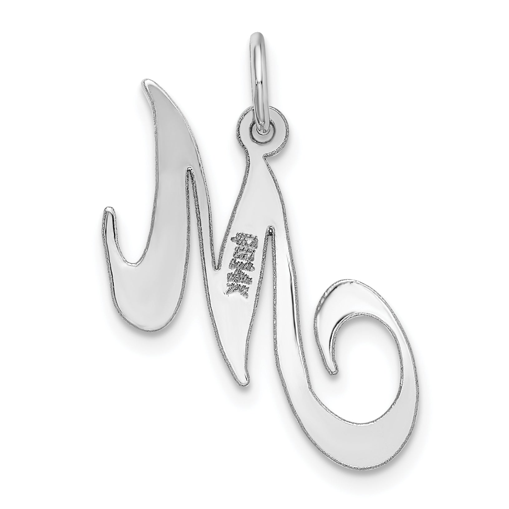14k White Gold 14K White Gold Medium Fancy Script Letter M Initial Charm