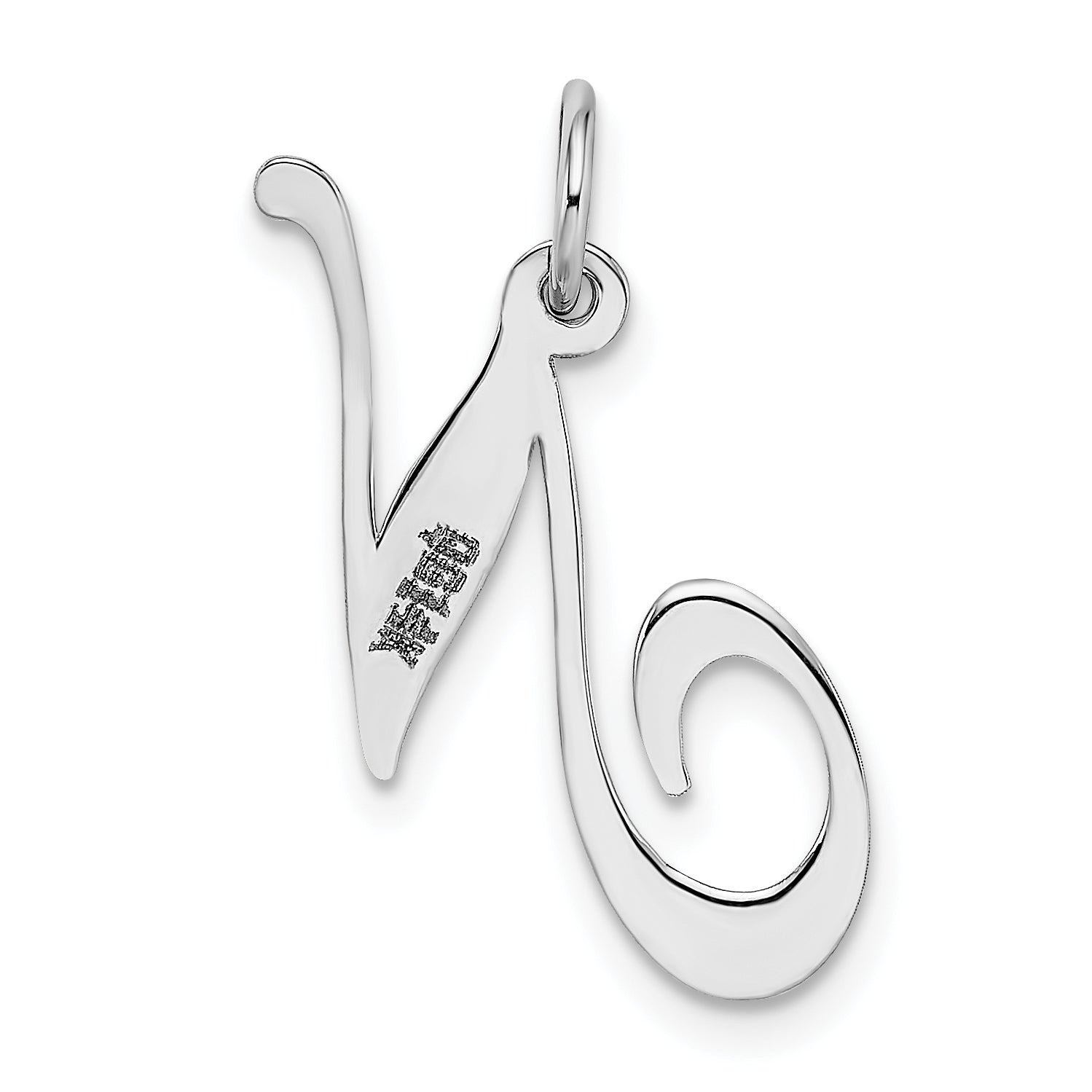 14k White Gold 14K White Gold Medium Fancy Script Letter N Initial Charm