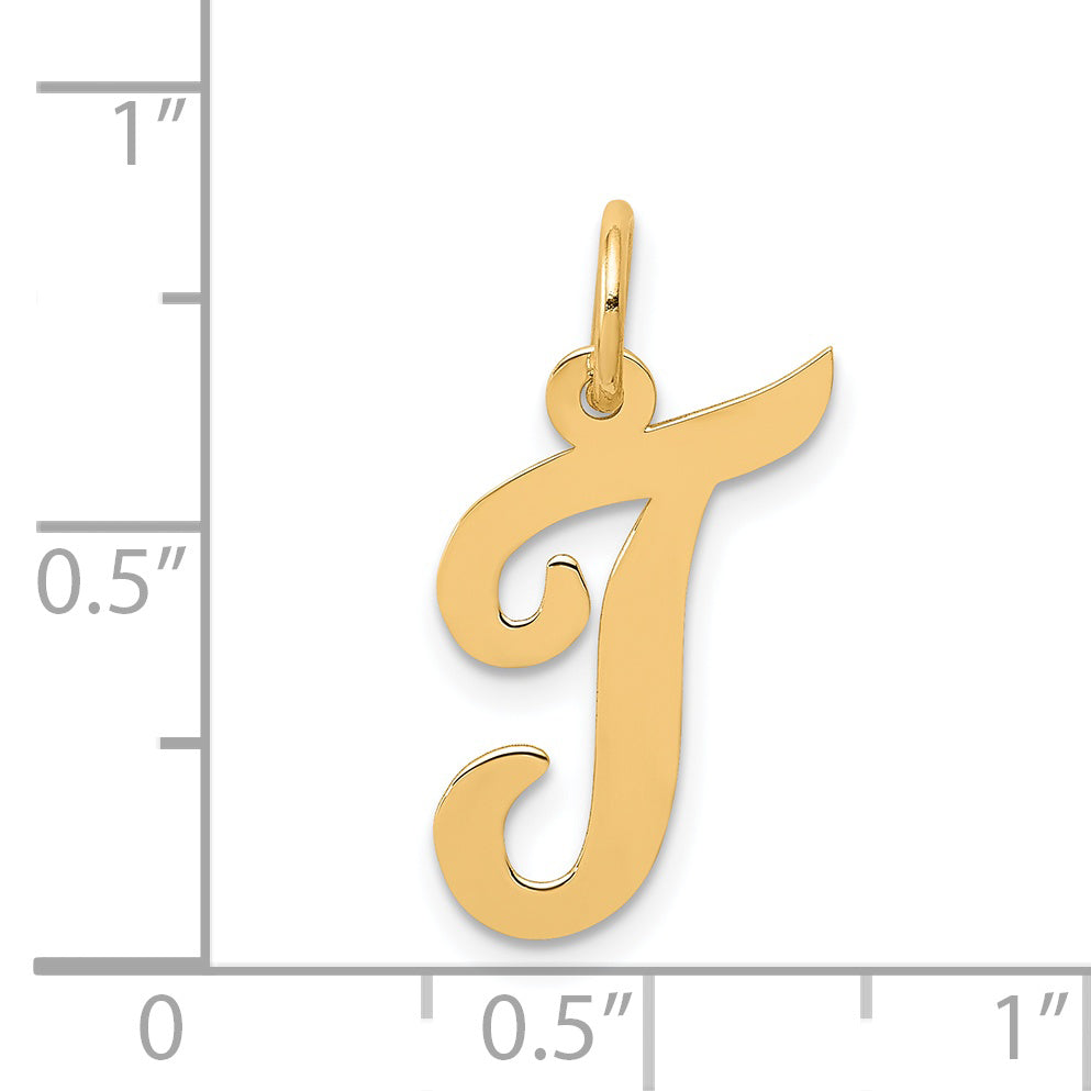 14k Yellow Gold 14k Medium Script Letter T Initial Charm
