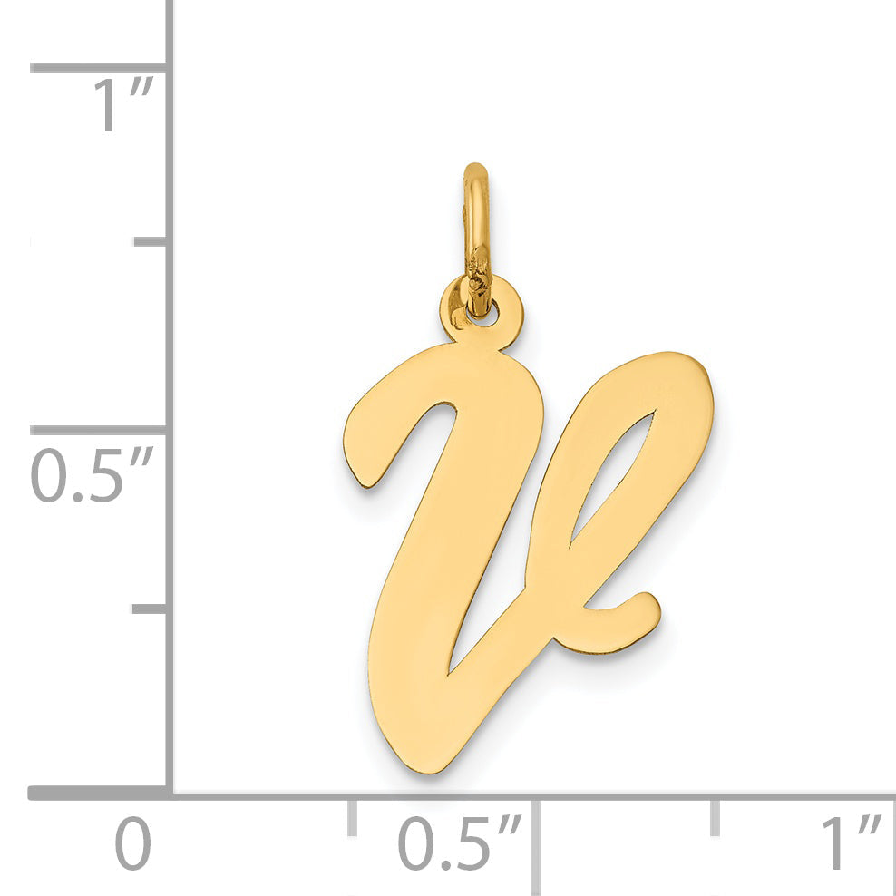 14k Yellow Gold 14k Large Script Letter V Initial Charm