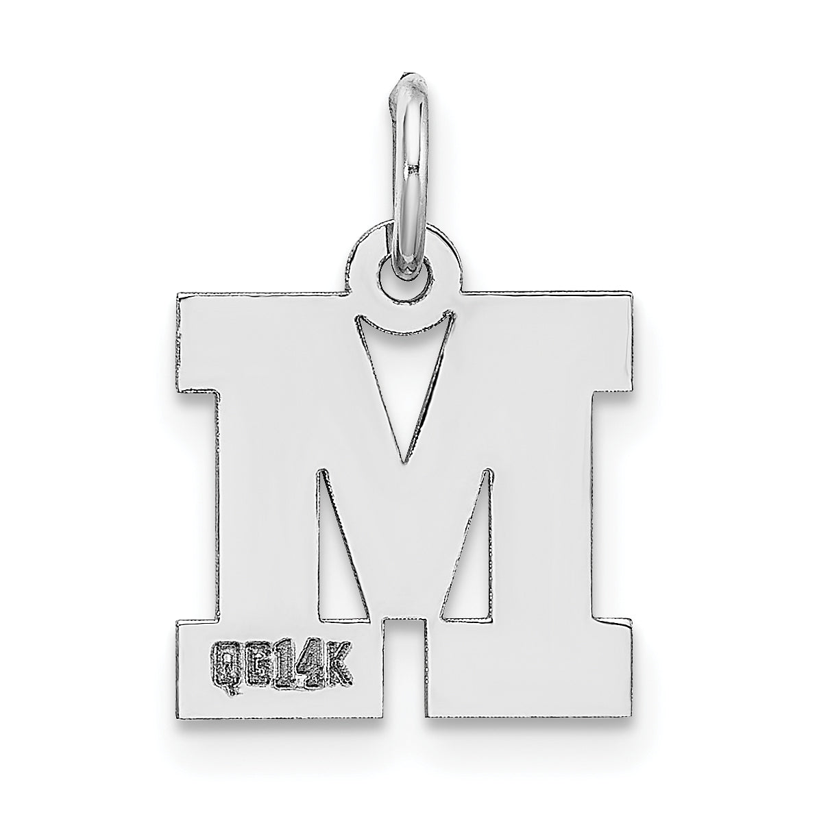 14k White Gold 14KW Small Block Letter M Initial Charm