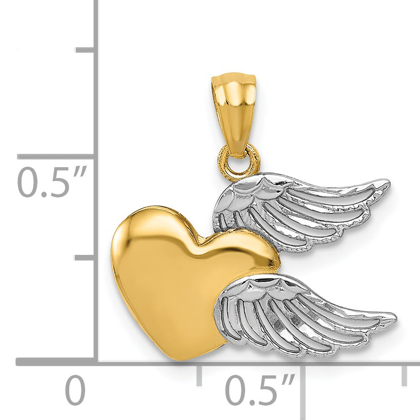 14k Yellow & Rhodium 14K and White Rhodium Polished Heart w/ Wings Pendant