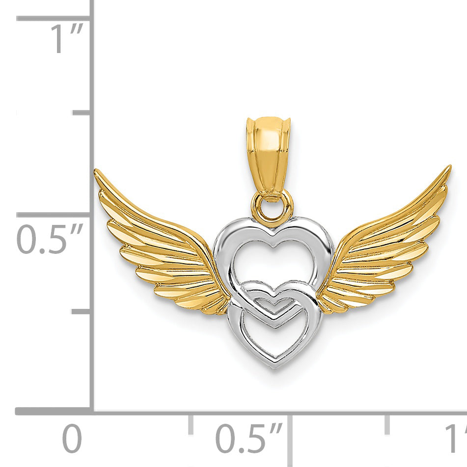 14k Yellow & Rhodium 14K and White Rhodium Polished Hearts w/ Wings Pendant