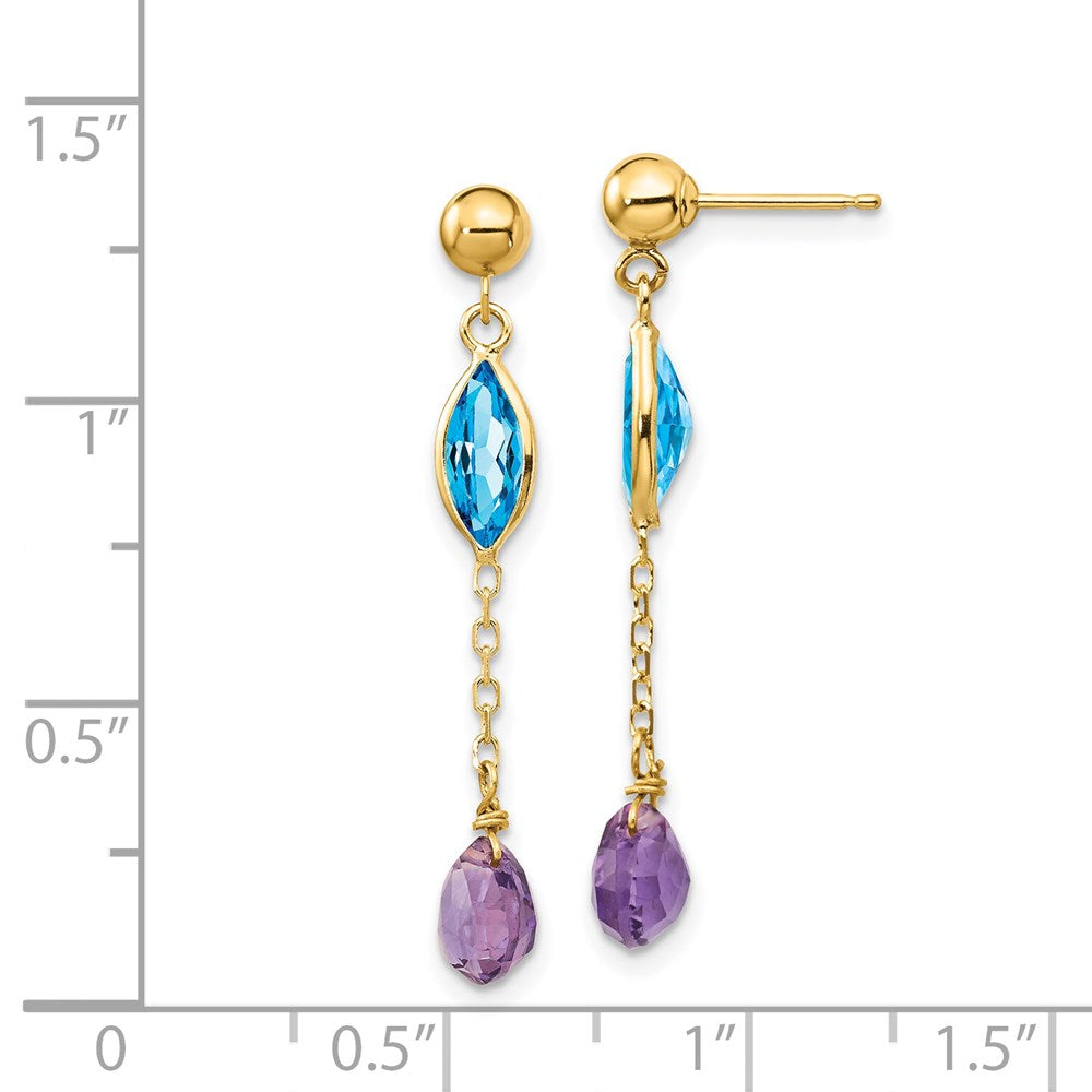 14K Yellow Gold Amethyst And Blue Topaz Post Earrings