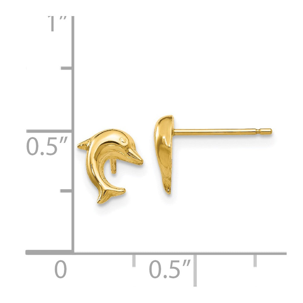 14K Yellow Gold Small Dolphin Post Earrings