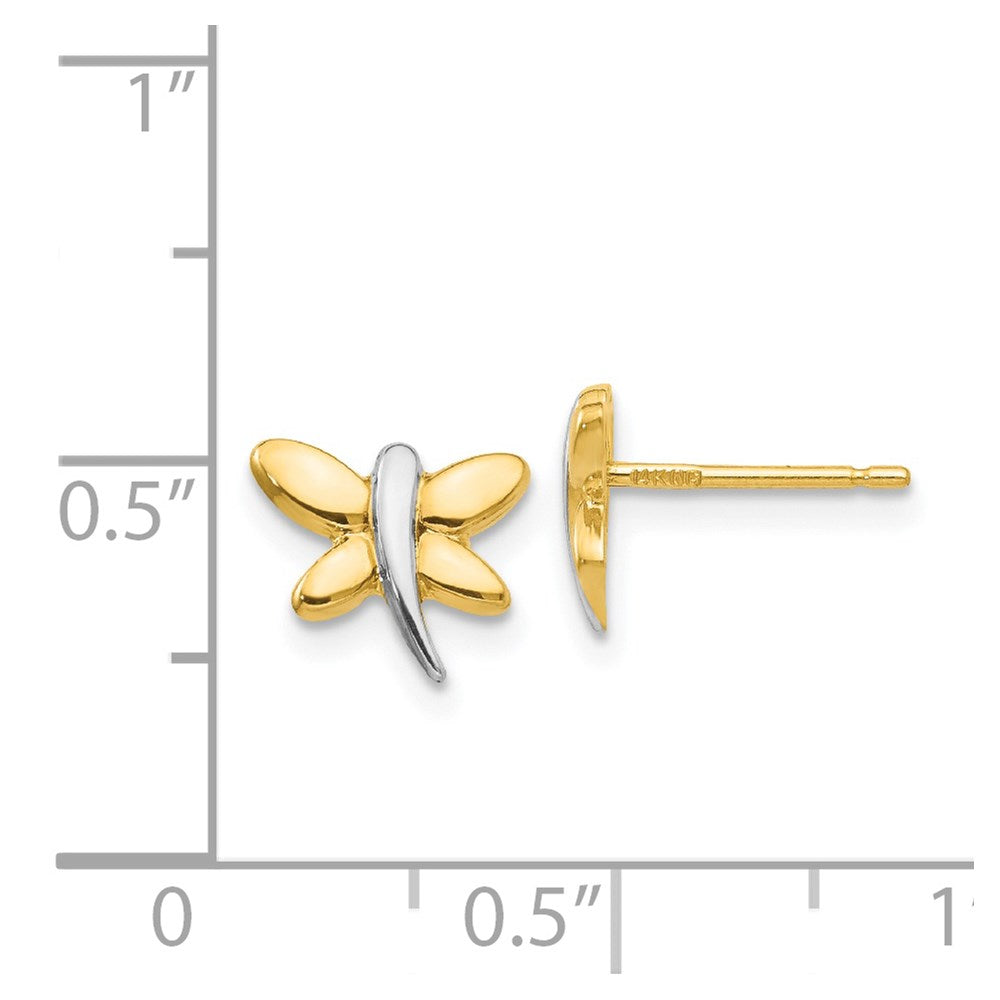14K Yellow & Rhodium With Polished Dragonfly Post Earrings