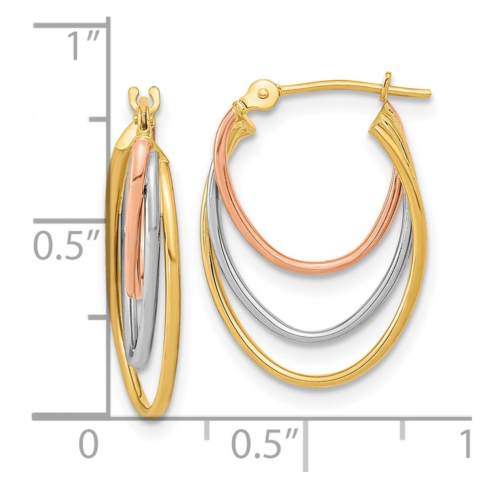 14K Tri Color Diamond Cut Graduated 3 Ring Hoops