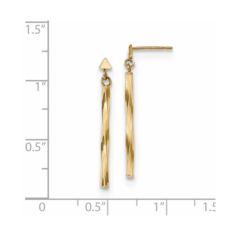 14K Yellow Gold Polished Twisted Bar Dangle Earrings