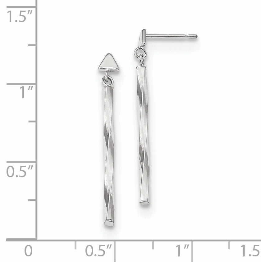 14K White Gold Polished Twisted Dangle Tube Earrings