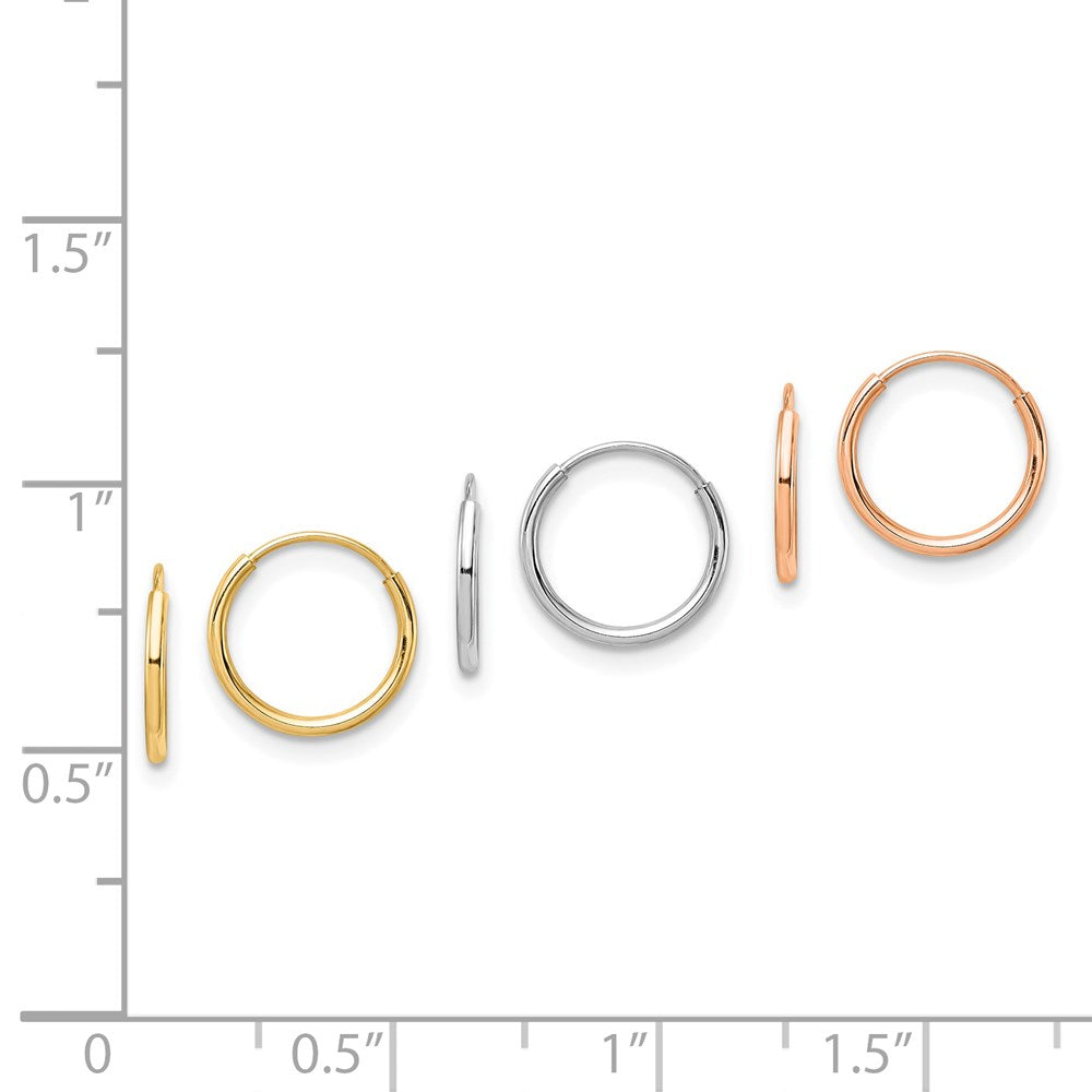 14K Tri Color 3 Pair Hoop Earrings Set