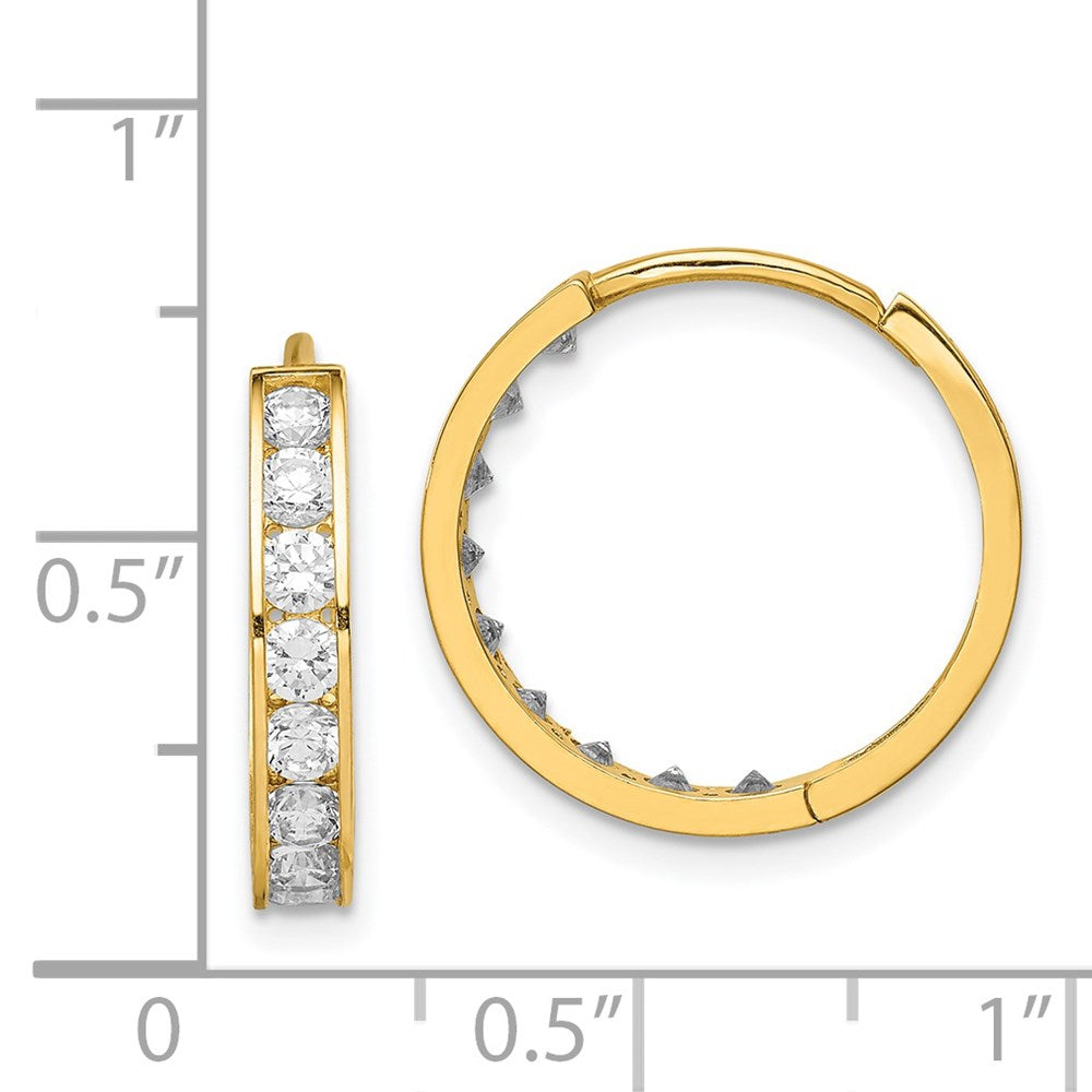 14K Yellow Gold Cz Hinged Hoop Earrings