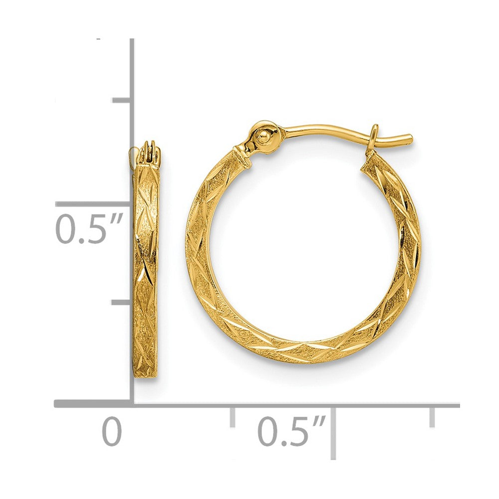 14K Yellow Gold Polished And Satin Diamond Cut Hoop Earrings