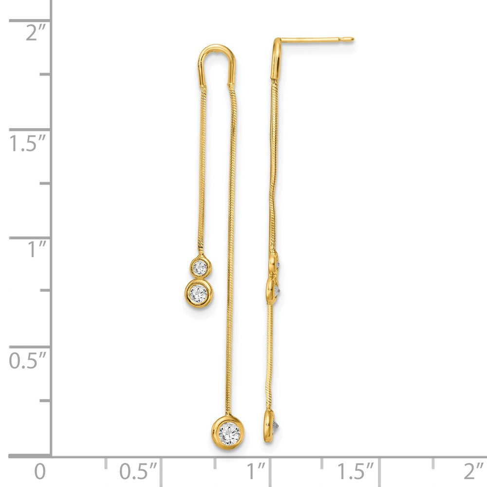14K Yellow Gold Polished Cz Double Chain Dangle Post Earrings