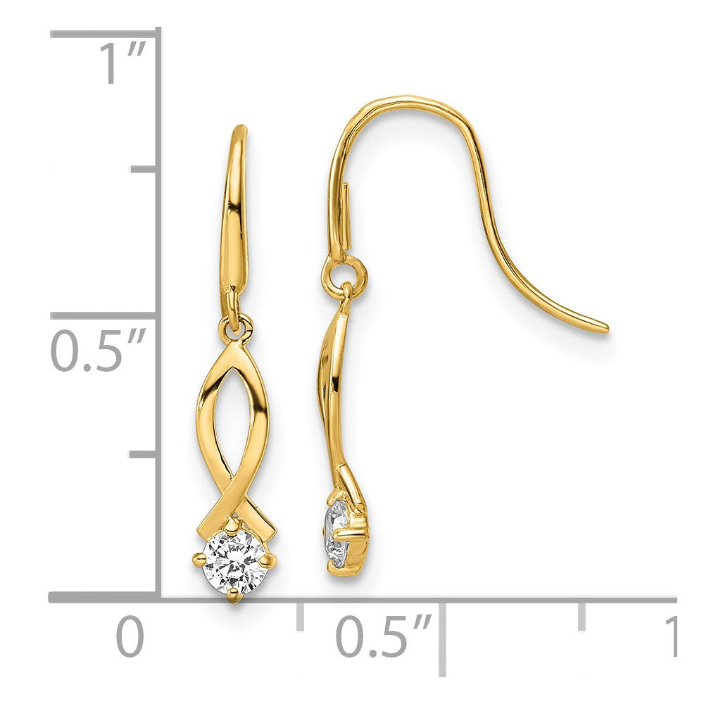14K Yellow Gold Cz Dangle Earrings