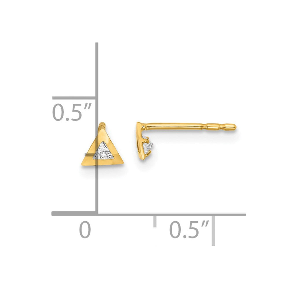 14K Yellow Gold Polished Triangle With Cz Post Earrings