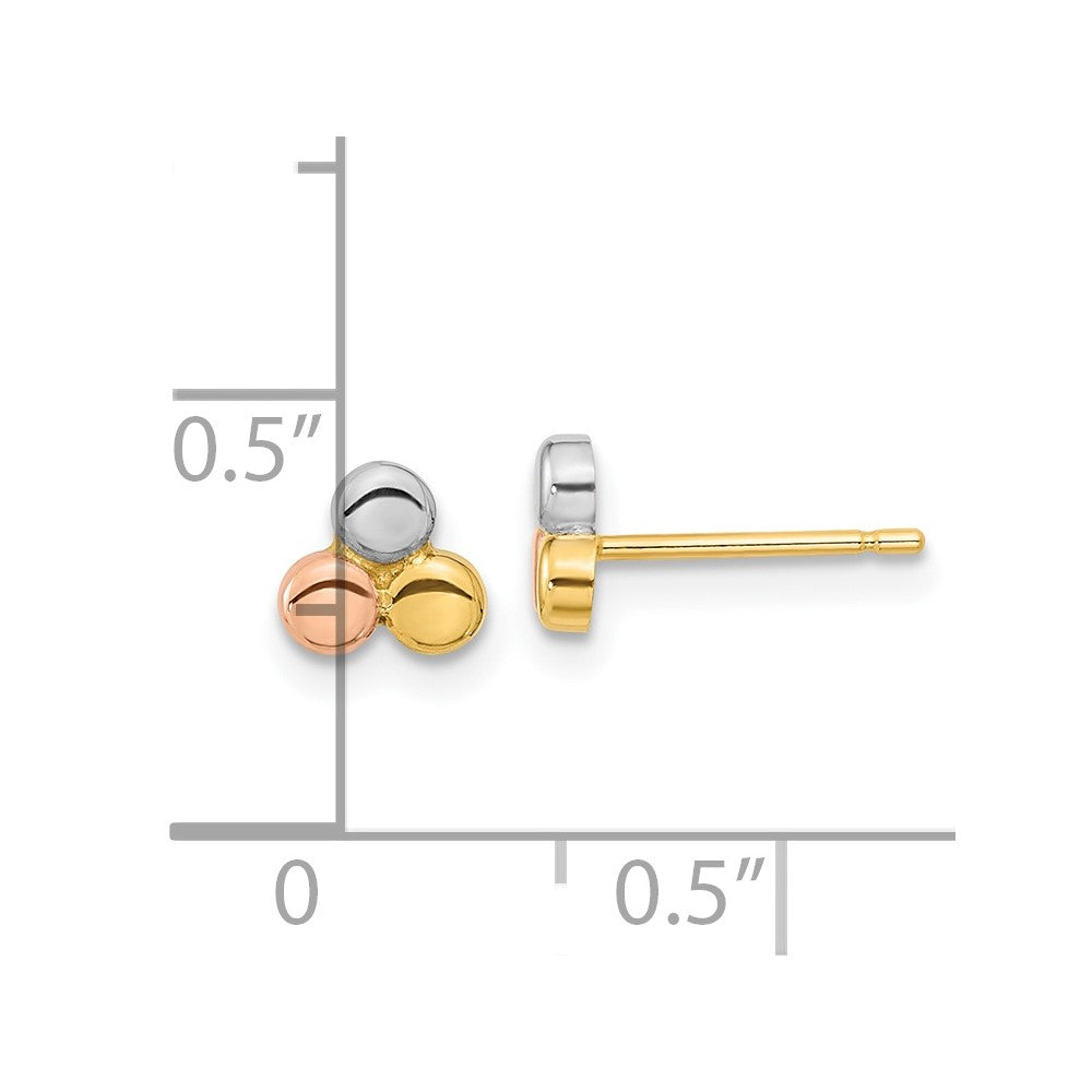 14K Tri Color Circle Post Earrings