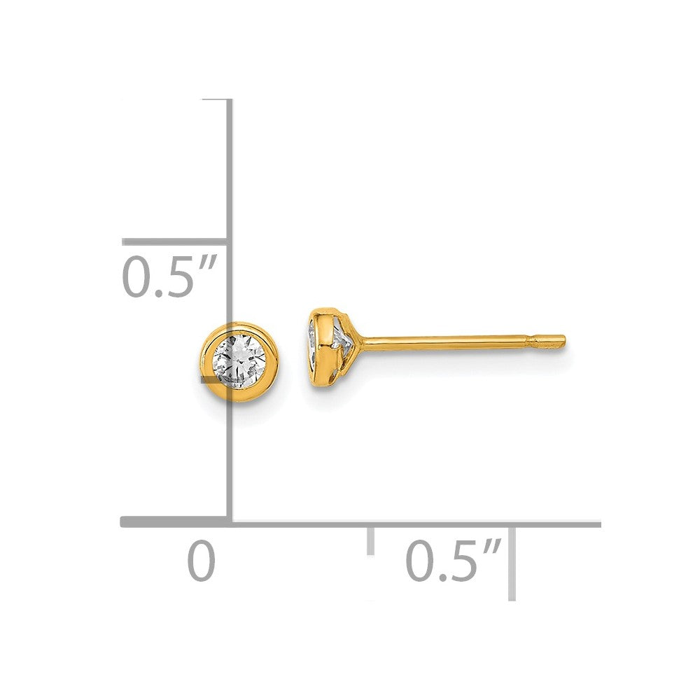 14K Yellow Gold Polished Circle Bezel Cz Post Earrings