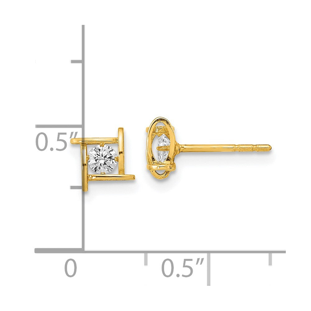 14K Yellow Gold Polished Cz Square Design Post Earrings