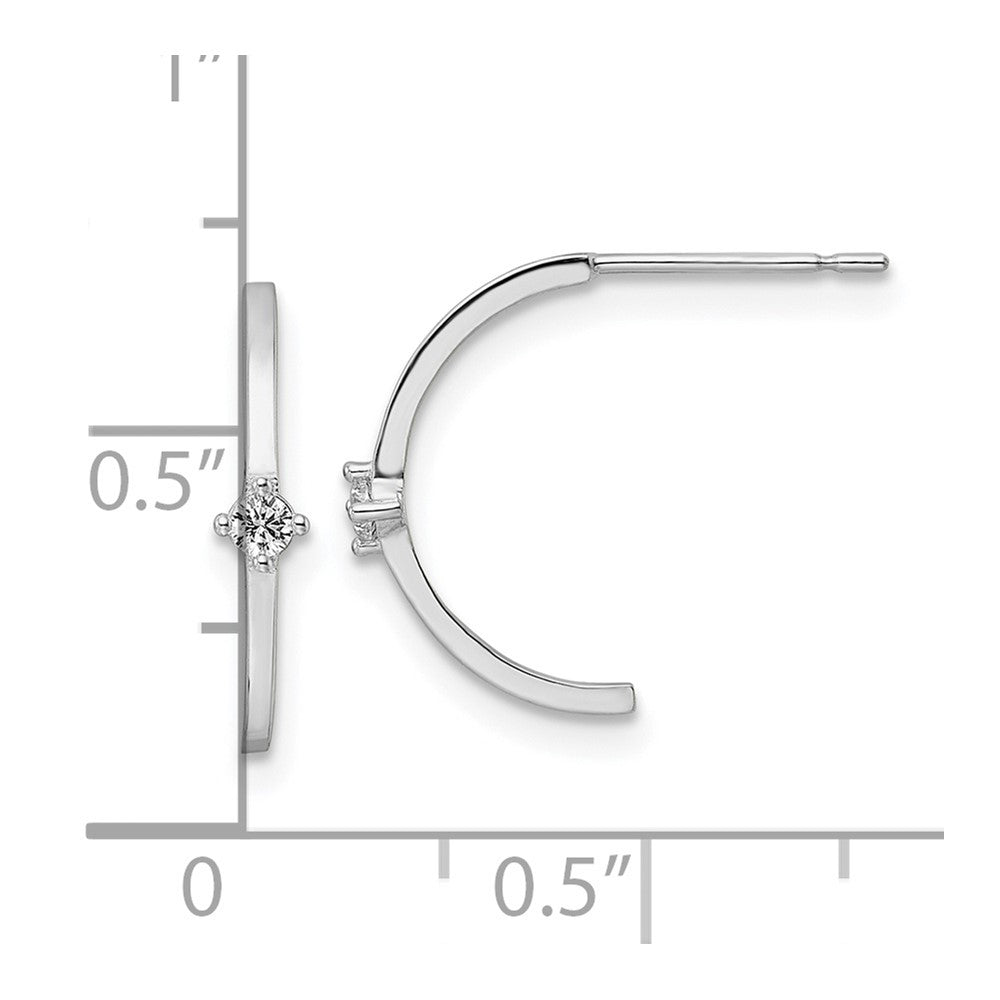 14K White Gold Cz J Hoop Post Earrings