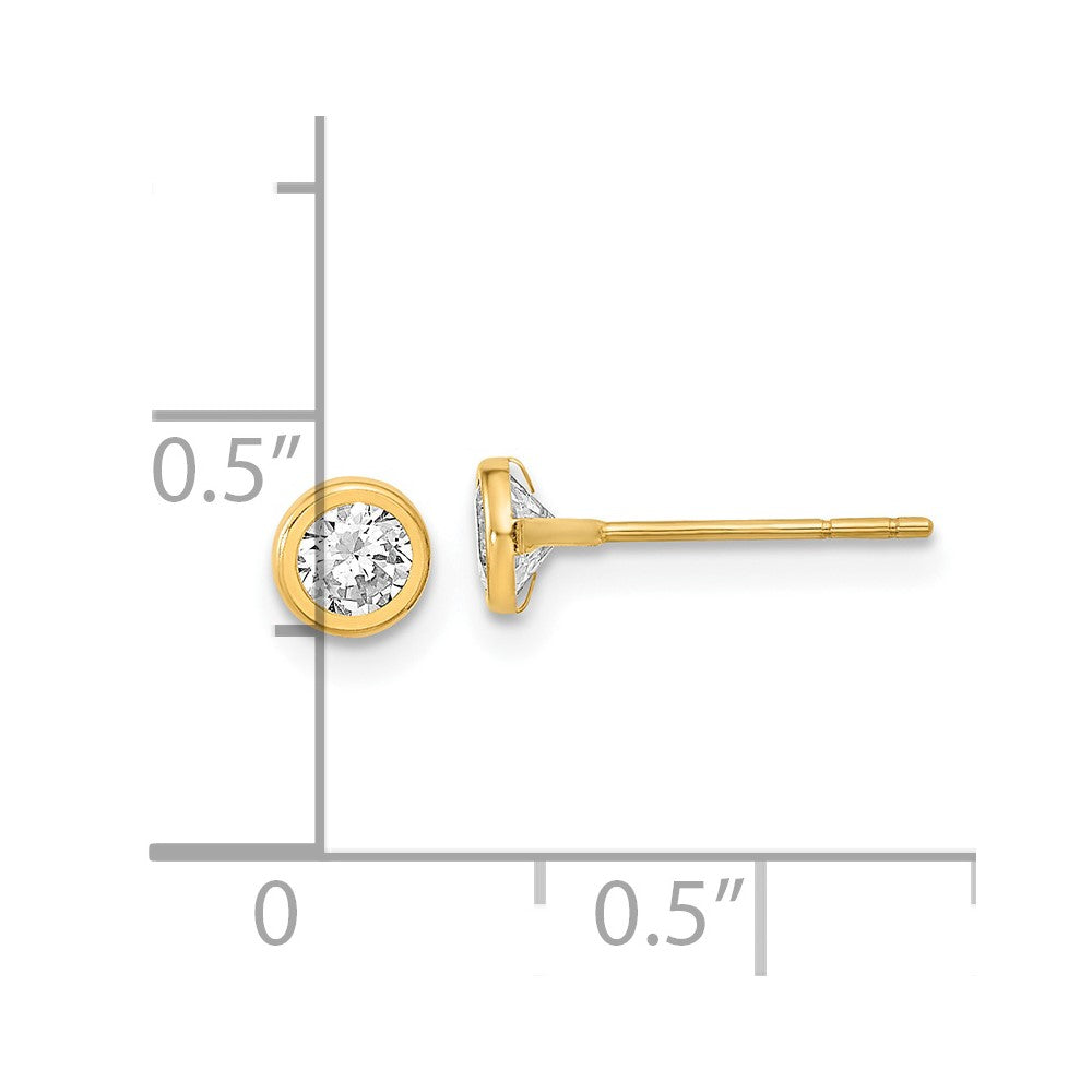 14K Yellow Gold Polished Circle Bezel With Cz Post Earrings