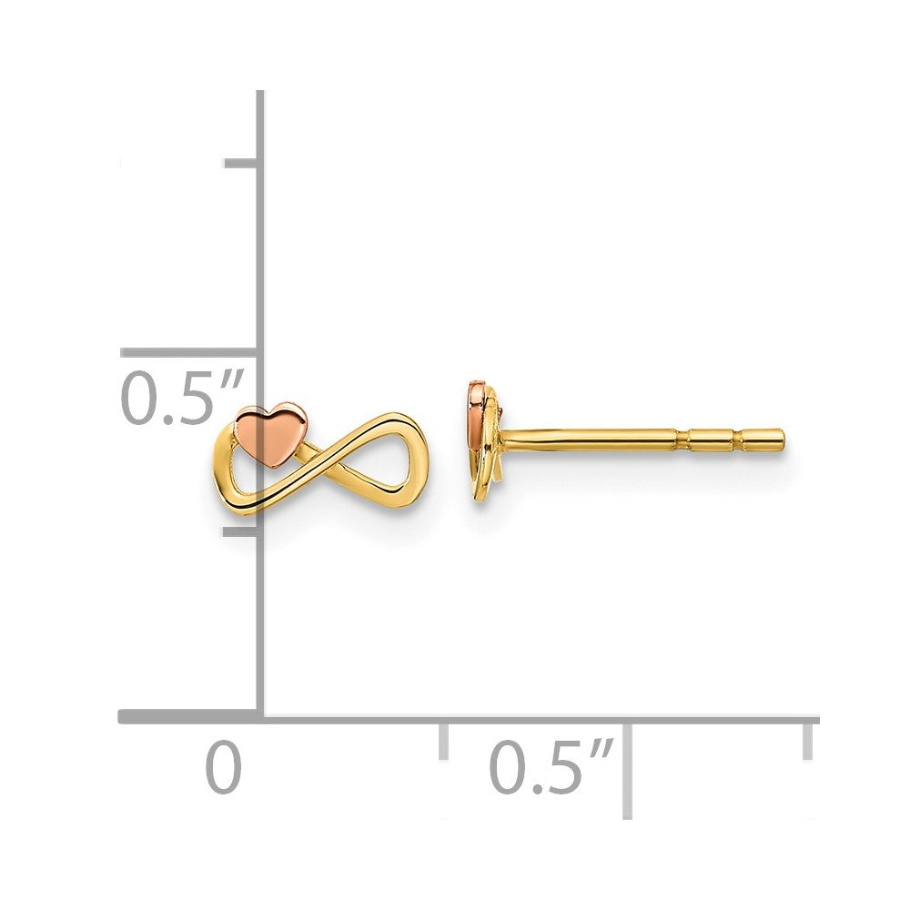 14K Two Tone Infinity With Heart Post Earrings