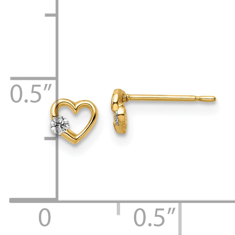 14K Yellow Gold Cz Heart Post Earrings