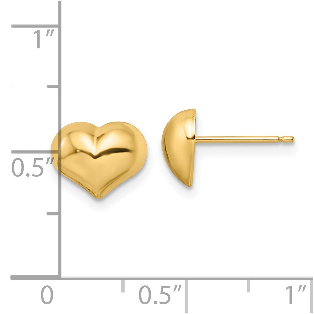14K Yellow Gold Polished Puffed Heart Post Earrings