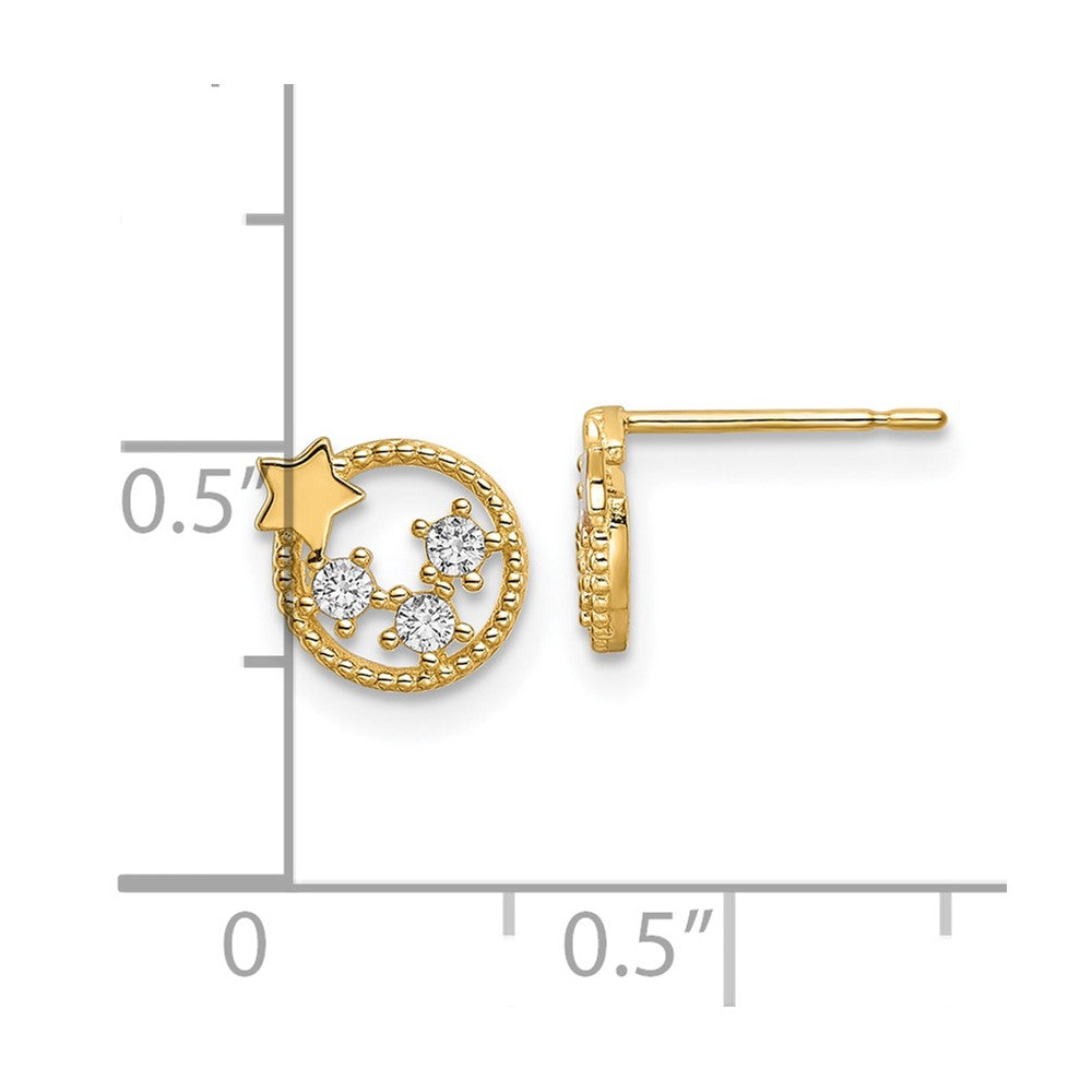 14K Yellow Gold Cz Stars Post Earrings